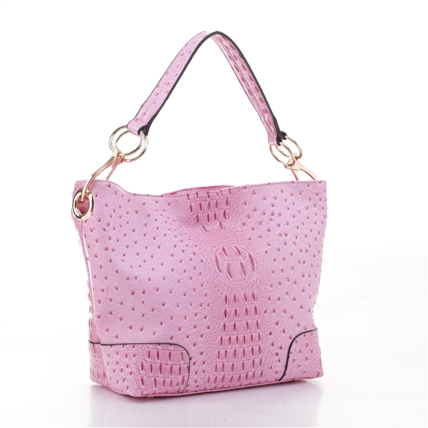 Small On-The-Go Travel Friendly Hot Pink Faux Ostrich Leather Fashion Satchel