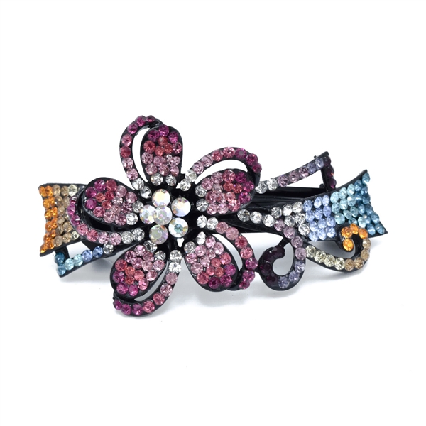 Sparkling Multi-Colored Crystals Arched Flower Design Black Toned Barrette