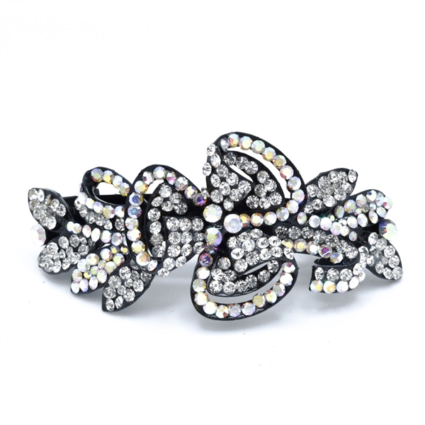 Sparkling Diamond & Iridescent Crystals Clover Flower Black Toned Barrette