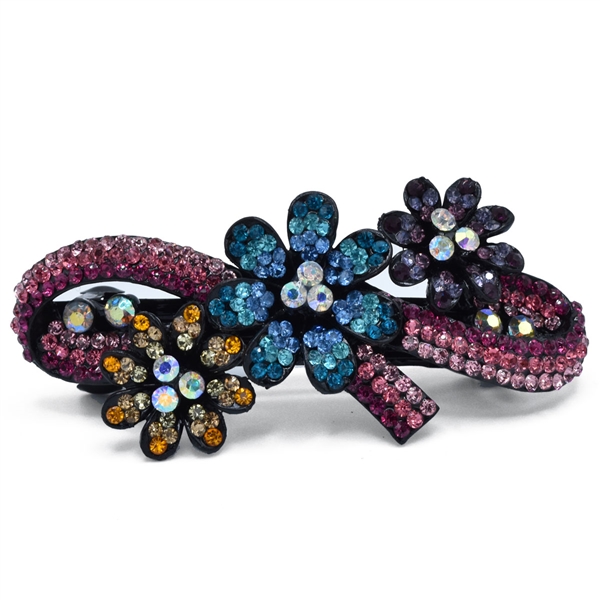 Sparkling Multi-Colored Crystal Triple Flower Black Toned Barrette