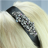 Sparkling Clear & Iridescent Crystal Flower & Stem Decorative Arched Headband