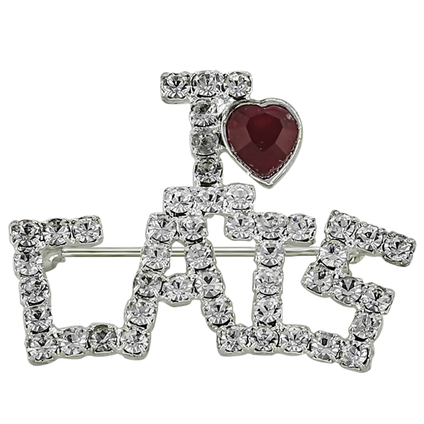 I Heart Cats Red Stone & Sparkling Clear Crystal Pin Brooch