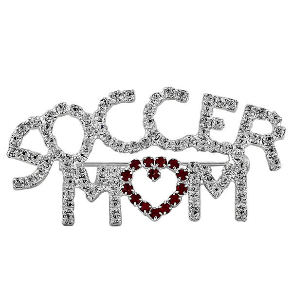 Soccer Mom Red & Clear Sparkling Crystal Pin Brooch