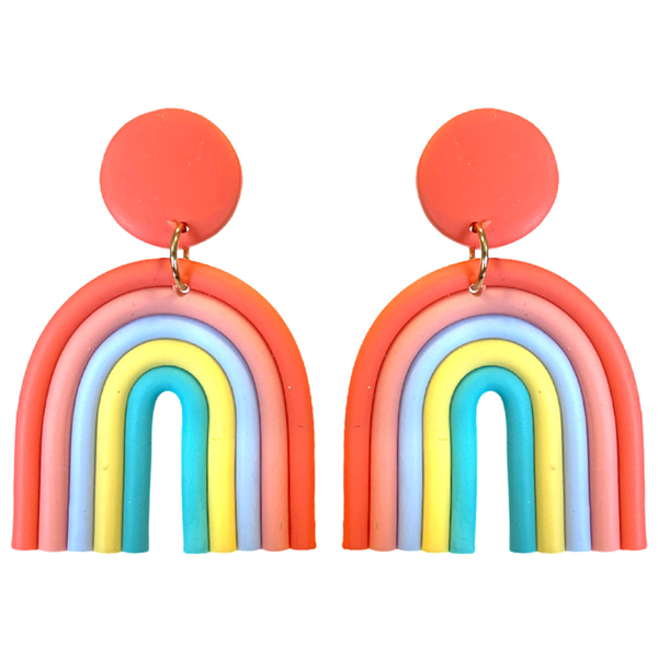Cute Polymer Clay Colorful Rainbow Gold Accented Stud Dangle Earrings
