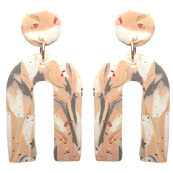 Cute Polymer Clay Blush Pink Multi-Colored Arch Gold Accented Stud Dangle Earrings