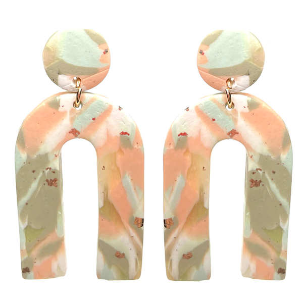 Cute Polymer Clay Pastel Multi-Colored Arch Gold Accented Stud Dangle Earrings