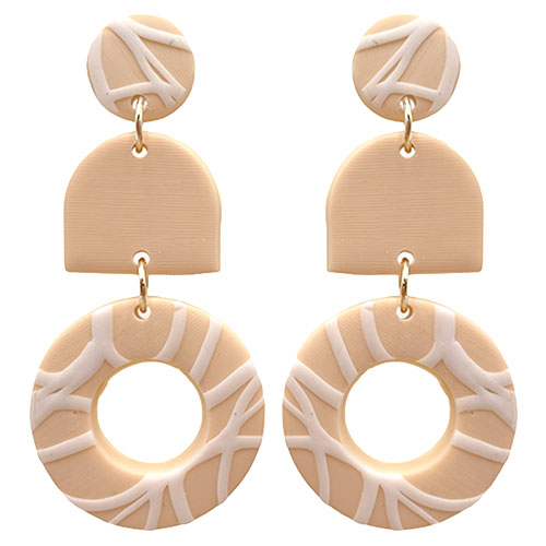 Cute Polymer Clay Blush Pink & White Plaid Design Gold Accented Stud Dangle Earrings