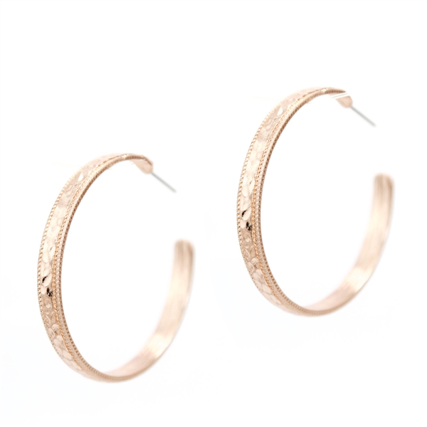 Classy & Stylish Hammered Textured Rose Gold Open Hoop Stud Earrings