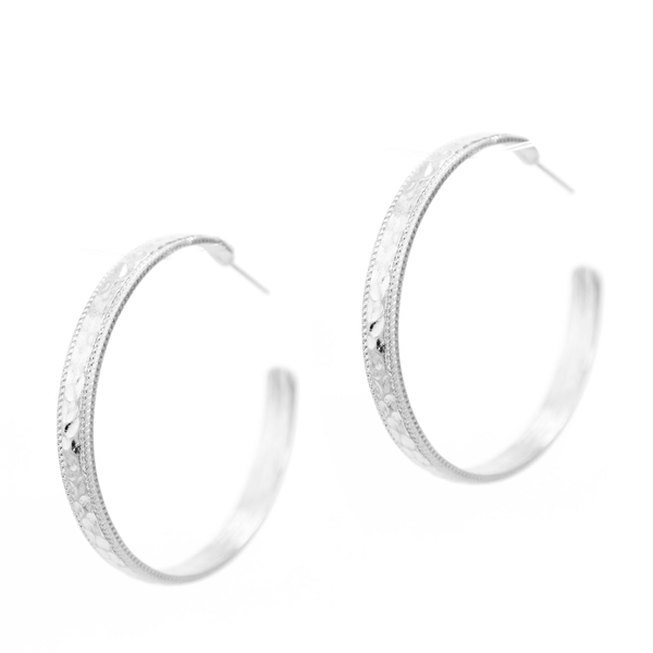 Classy & Stylish Hammered Textured Silver Open Hoop Stud Earrings