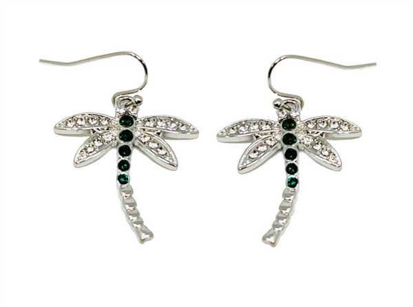 Fashion Sparkling Diamond & Emerald Crystal Silver Toned Fish Hook Dangle Earrings