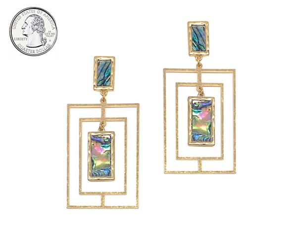 Iridescent Squared Stud Gold Earrings