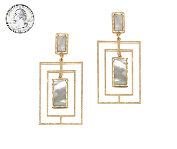 Gray Squared Stud Gold Earrings