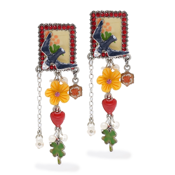 Stylish Sparkling Crystal Beaded Chain Silver-Tone Stud Dangle Earrings