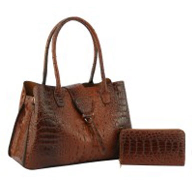 Stylish Dark Brown Faux Crocodile Leather Fashion Shoulder Hobo Style Satchel Set
