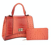 Stylish Orange Faux Crocodile Leather Fashion Shoulder Satchel Set