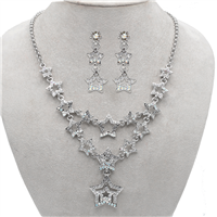 Fashion Star Charm Encrusted Diamond & Iridescent Crystals Rolo Chain Necklace Set