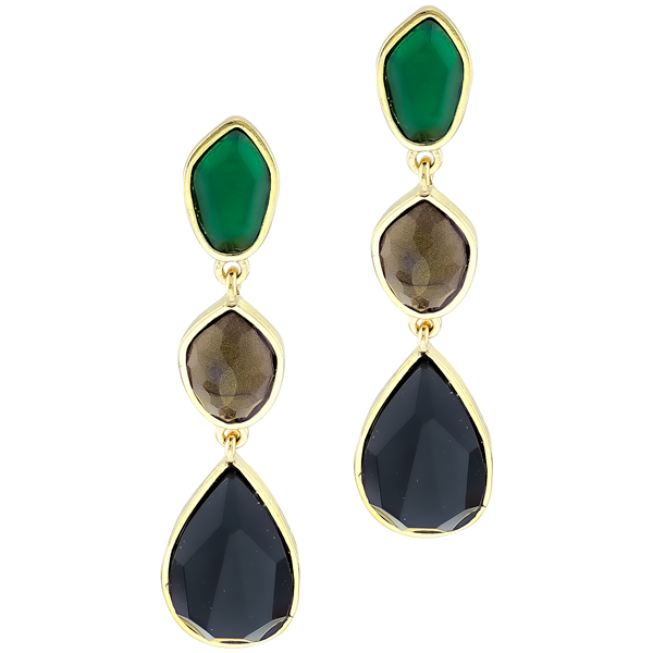 Stylish Attractive Colored Stones Green, Gold & Black Gold Toned Stud Dangle Earrings