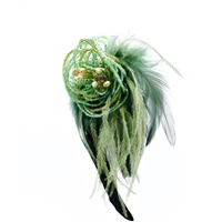 Sparkling Crystal Beaded Green Feathery Brooch Pin