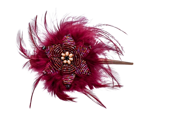 Sparkling Crystal Beaded Burgundy Feathery Hair Clip