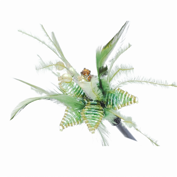 Sparkling Colored Crystals & Colored Beaded Flower Green Feathery Hair Stick