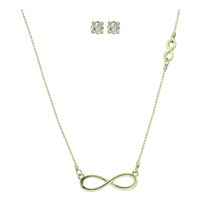 Stylish Fashionable Double Infinity Crystal Stud Earrings Gold Necklace Set