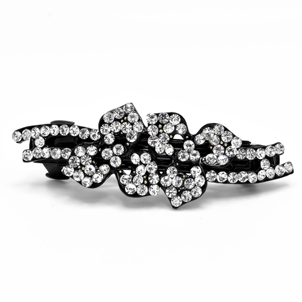 Sparkling Diamond Crystals Arched Flower Design Black Toned Barrette