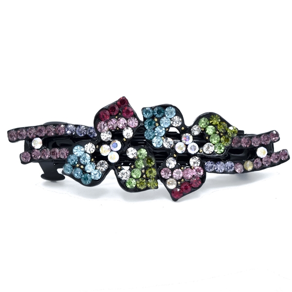 Sparkling Multi-Colored Crystals Arched Flower Design Black Toned Barrette