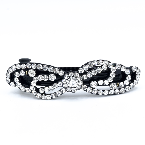Sparkling Diamond Crystals Arched Decorative Design Black Toned Barrette