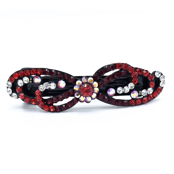 Sparkling Dark Siam, Siam, Diamond & Iridescent Crystals Arched Decorative Design Black Toned Barrette