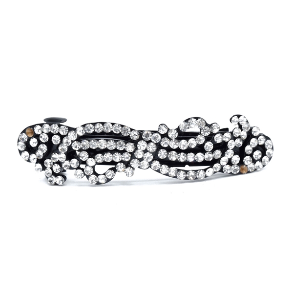 Sparkling Diamond Crystals Arched Decorative Design Black Toned Barrette