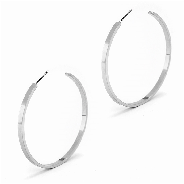 Chic Flat Open Matte Silver Hoop Stud Earrings