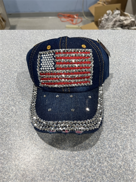 Fashion Sparkling Rhinestone USA American Flag Adjustable Strap Ball Cap Hat
