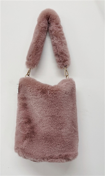 Mauve Pink Warm & Cozy Soft Faux Fur Fashion Shoulder Bag