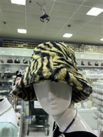 Caramel & Black Striped Tiger Print Design Warm & Cozy Soft Faux Fur Fashion Bucket Hat