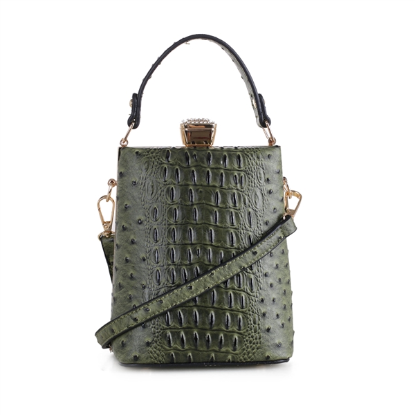 Olive Faux Alligator Skin Capsule Crossbody Handbag