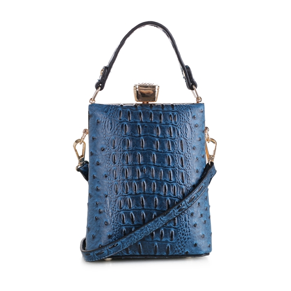 Blue Faux Alligator Skin Capsule Crossbody Handbag