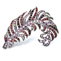Sparkling Colored Crystals Silver Toned Wilted Feather Fashion Brooch