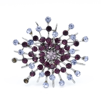 Sparkling Colored Crystals Silver Toned Sunburst Fashion Brooch