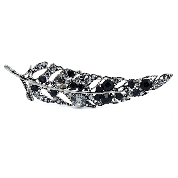Sparkling Colored Crystals Silver Toned Leaf Fashion Brooch