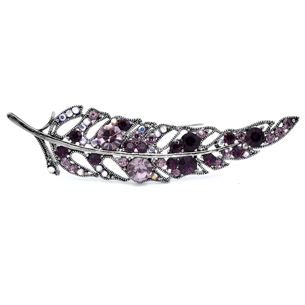 Sparkling Colored Crystals Silver Toned Leaf Fashion Brooch