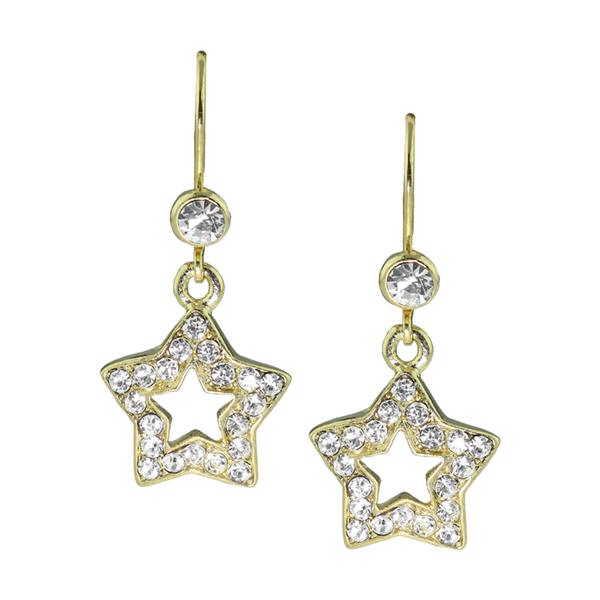 Shimmering Diamond Crystal Star Gold Tone Lever Back Earrings