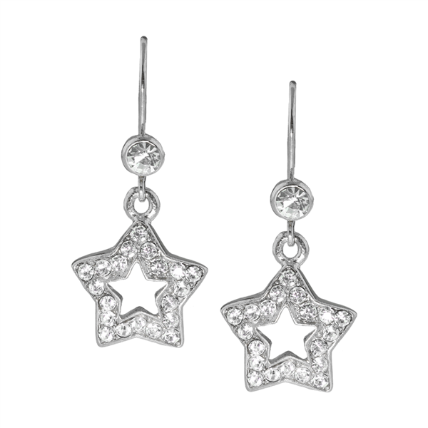 Shimmering Diamond Crystal Star Silver Tone Lever Back Earrings