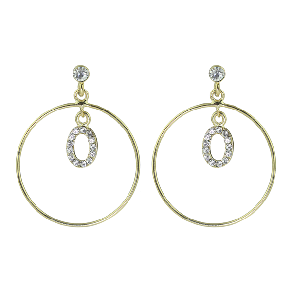 Crystal Oval Dangle Gold Hoop Stud Earrings
