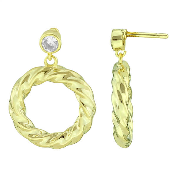 Sparkling Unique Crystal Wavy Textured Ring Gold Toned Stud Earrings