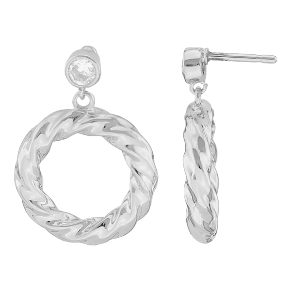 Sparkling Unique Crystal Wavy Textured Ring Rhodium Toned Stud Earrings