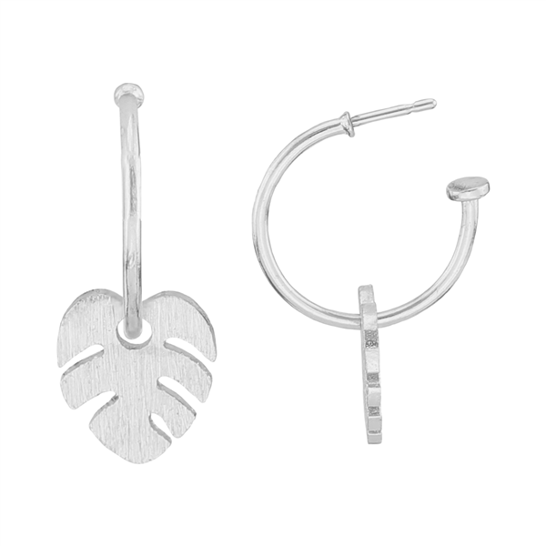 Lively & Gorgeous Silver Toned Leaf Charm Open Hoop Stud Earrings