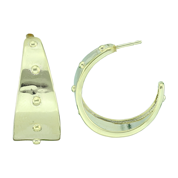 Unique & Rugged Embossed Gold Toned Open Hoop Stud Earrings