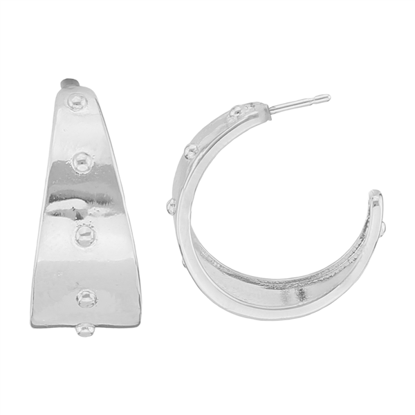 Unique & Rugged Embossed Rhodium Toned Open Hoop Stud Earrings