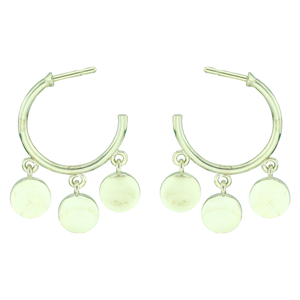 Charming Stylish Gold Toned 3 Round Dangle Charms Open Hoop Stud Earrings
