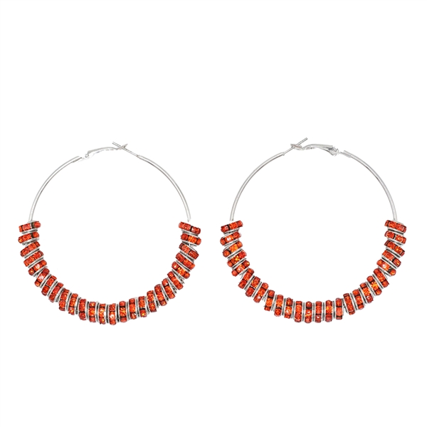 Fashion Sparkling Fire Opal Orange Crystal Charms Silver-Toned Hoop Omega Back Earrings